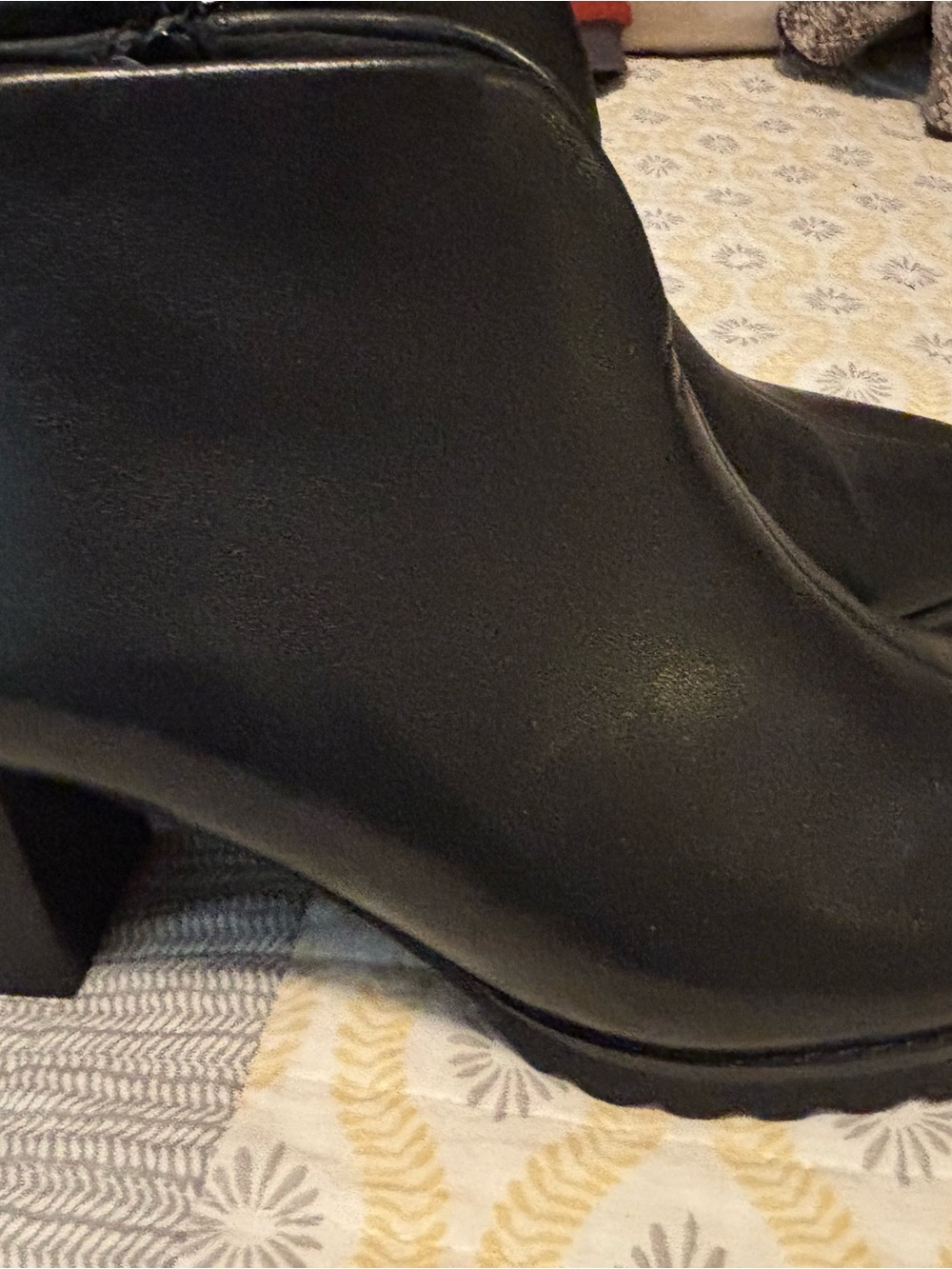Vaneli Black Leather Ankle Bootie with Block Heel